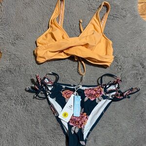 Cupshe Mustard Bikini Top and Floral Print Bottoms